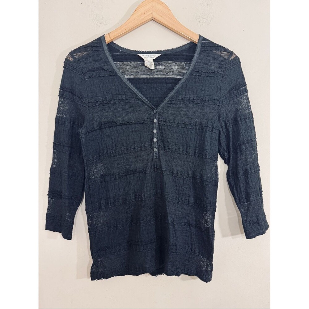 Denim & Supply Ralph Lauren Sheer Black V-Neck Henley Top size L Y2K Casual Goth
